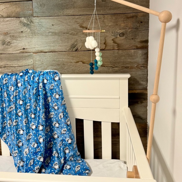 Handmade Mini Baby Mobile- Felt Cloud with Blue Rainstorm Poms - Picture 8 of 8